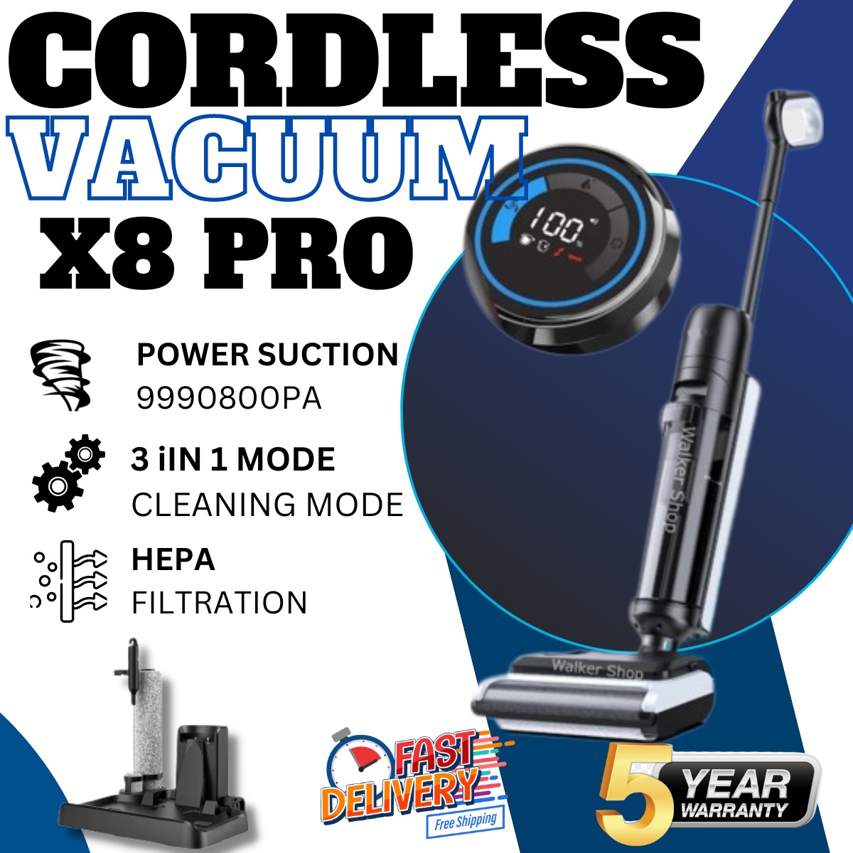 Máy hút bụi không dây khô và ướt model x8 pro 3 in 1 mới | máy làm sạch cạnh kép | cây lau nhà thông minh khử trùng 99,9%