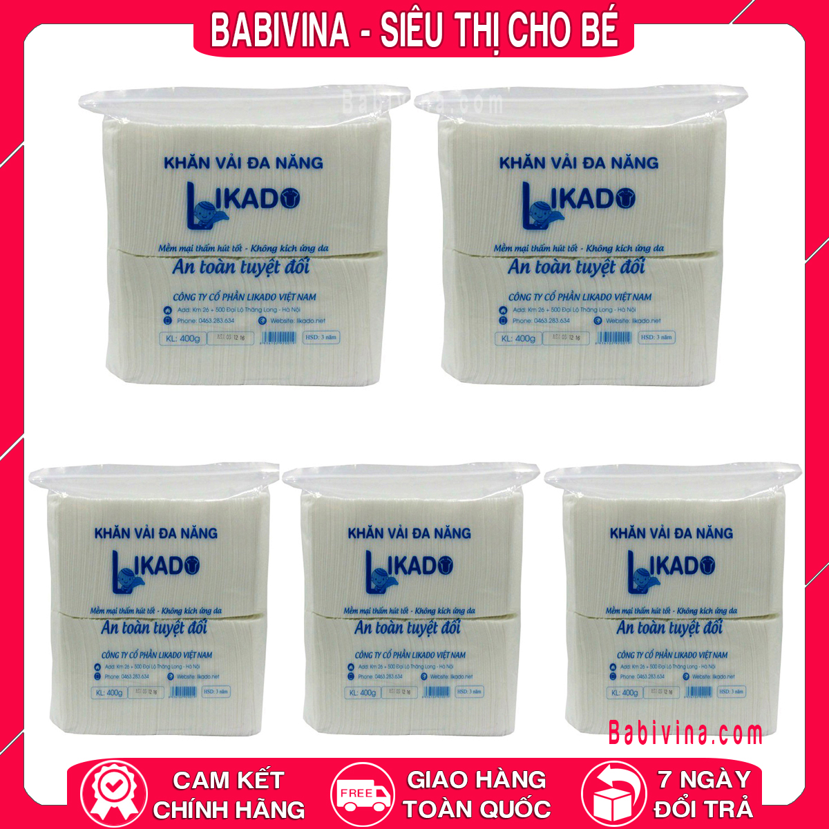 Combo 5 gói khăn vải đa năng likado 400g 200 tờ