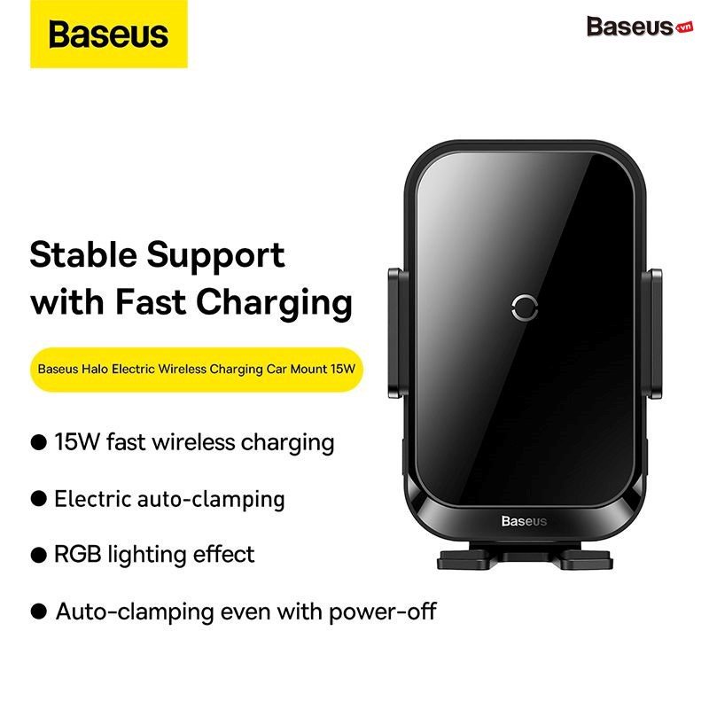 Giá đỡ điện thoại tích hợp sạc nhanh không dây trên Ôtô xe hơi Baseus Halo Electric Wireless Charging Car Mount 15W