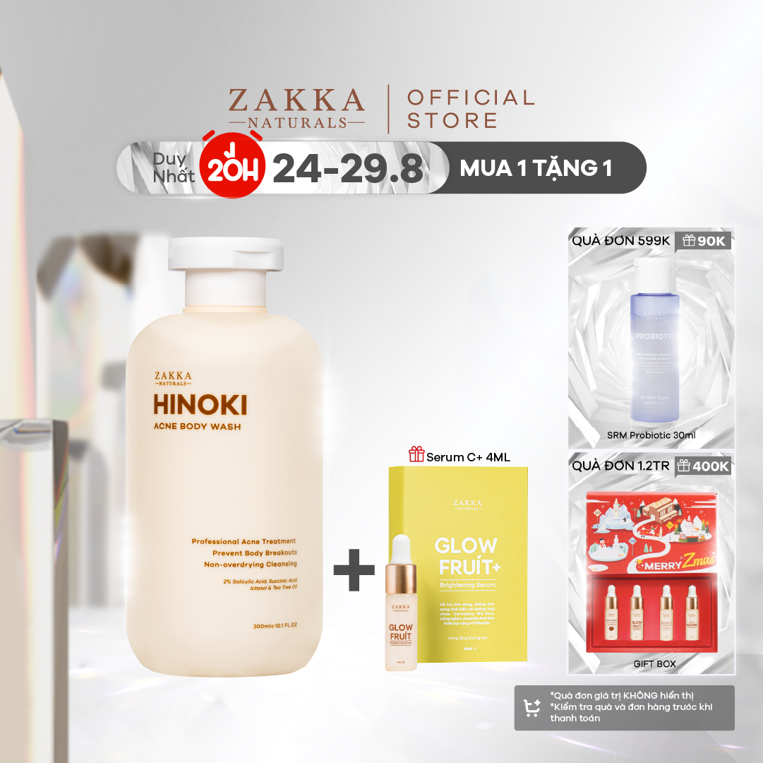 Sữa tắm hỗ trợ giảm mụn hinoki body wash zakka naturals 300ml