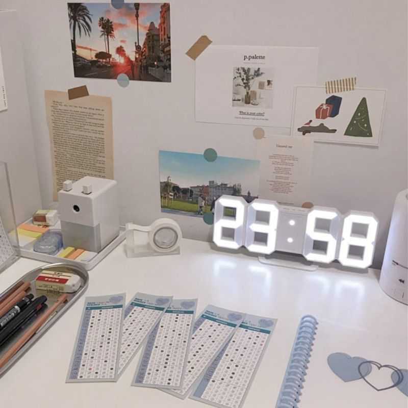 Đồng hồ đèn led 3d treo tường, đồng hồ trang trí nhà cửa, đồng hồ để bàn phong cách hàn quốc hiện đại