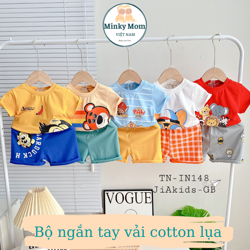 Bộ Cộc Tay Minky Mom Vải Cotton Lụa Cổ Tròn Phối Màu Dễ Thương Cho Bé Trai Bé Gái Mặc Đi Chơi Đi Học TNIN148