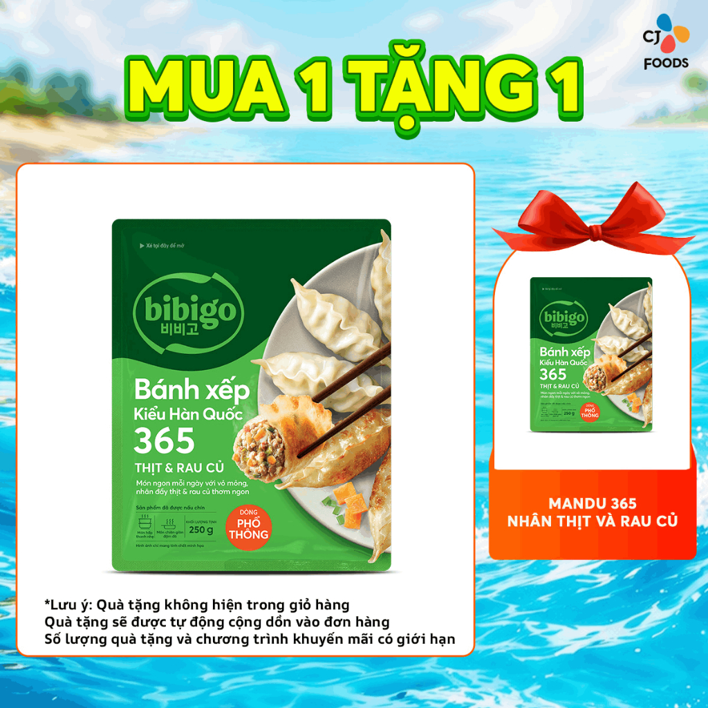 [Mua 1 tặng 1 Hỏa tốc] Bánh xếp Mandu Bibigo 365 Thịt và Rau củ Gói 250g