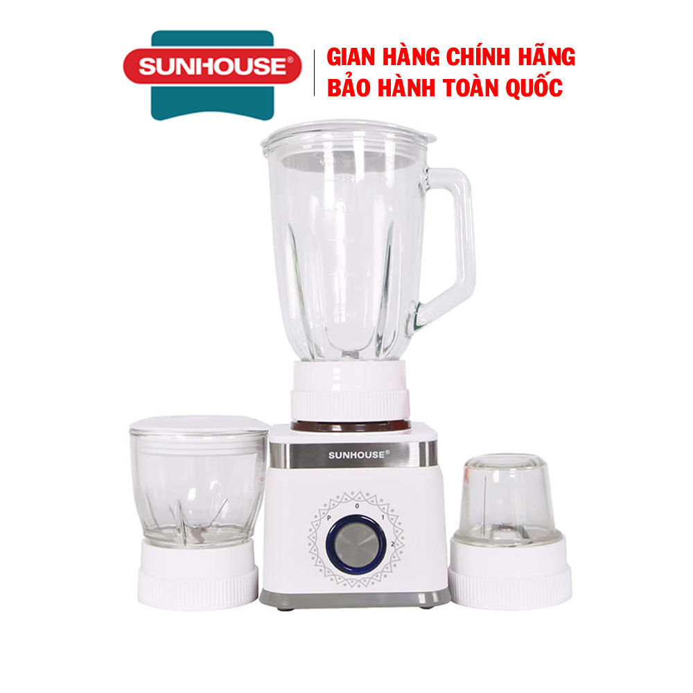 Máy xay sinh tố Sunhouse SHD5582W, Công suất 400W giúp xay nhanh, cối thủy tinh siêu bền, 3 cối xay sinh tố, xay khô, xay thịt tiện lợi, lưỡi dao inox cao cấp sắc bén, Bảo hành 12 tháng