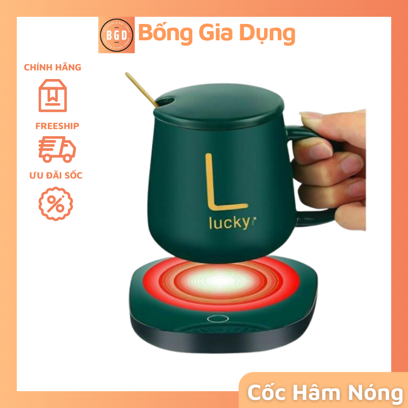 Bộ cốc điện hâm nóng cảm ứng pha trà cafe hâm cháo sữa có kèm thìa vàng sang trọng