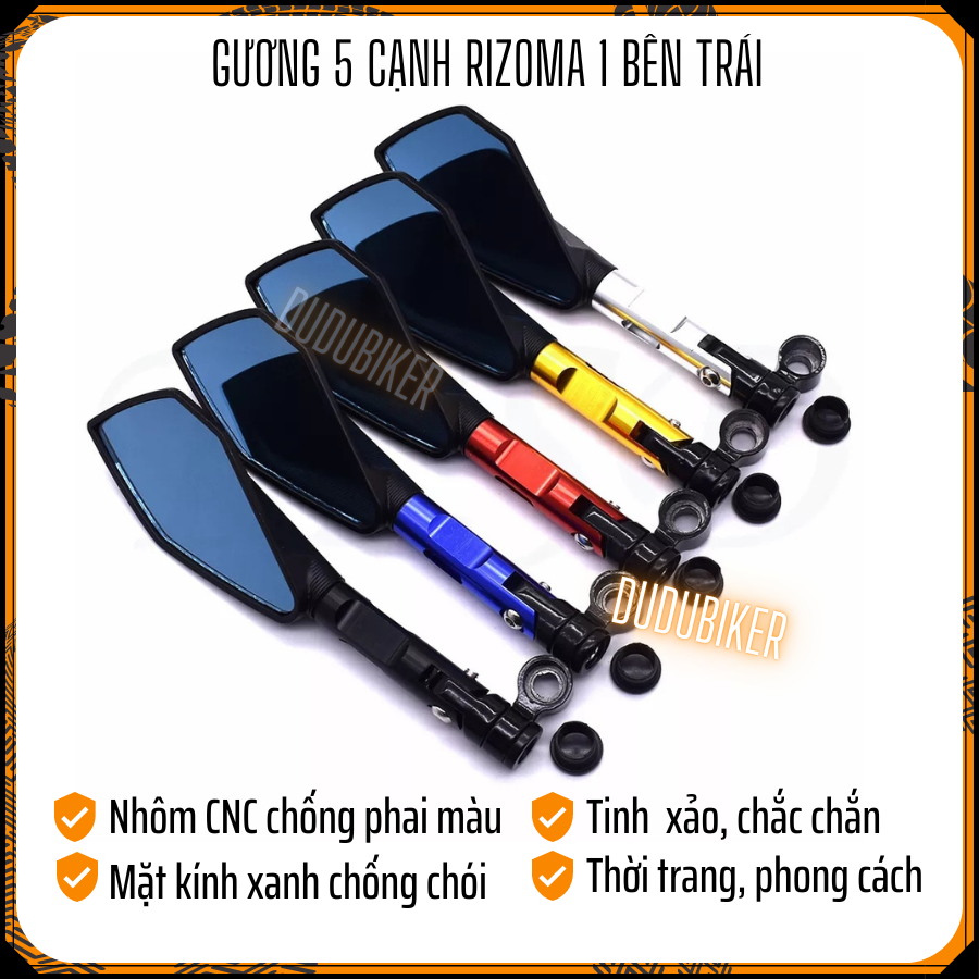 [Gập Đồng Hồ] 1 Cái Trái Gương Rizoma xe máy, kiếng xe máy, xe đạp điện 5 cạnh gập đồng hồ 360 thể thao kiểu dáng Rizoma 360, gương 5 cạnh rizoma, chất liệu hợp kim nhôm