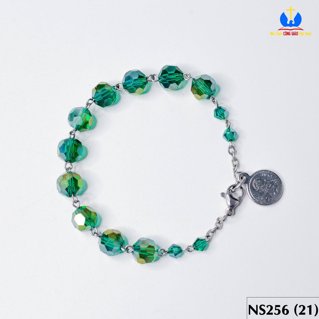 Lắc Mân Côi phale xanh đậm 8ly NS256-3 Tràng hạt đeo tay Quà tặng Công Giáo, GIÁNG SINH, Lễ quan thầy, sinh nhật
