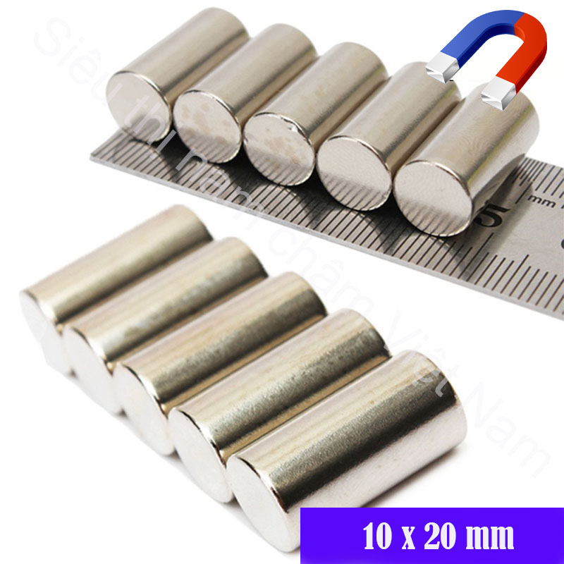 Nam châm hình tròn bạc kích thước 10x20mm, nam châm vĩnh cửu siêu hit