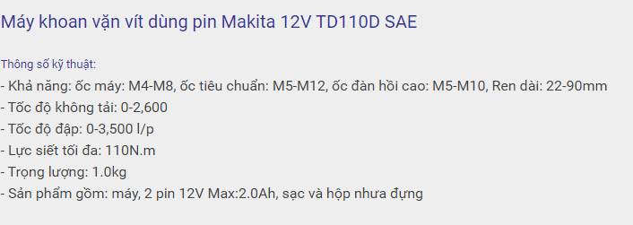 Máy khoan vặn vít dùng pin Makita 12V TD110DSAE