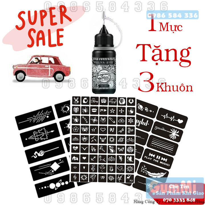 Mực xăm tạm thời 7-15 ngày [ Tặng 3 Khuôn + Sticker ][Màu Xanh Đen]