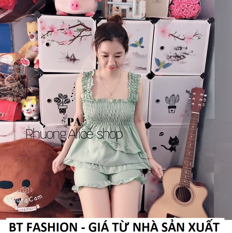 Đồ Bộ Mặc Nhà Vải Katê Lụa Mềm Mại, Mát, Thời Trang - BT Fashion (Đùi Trơn Nhúng  - Hai Dây 07)