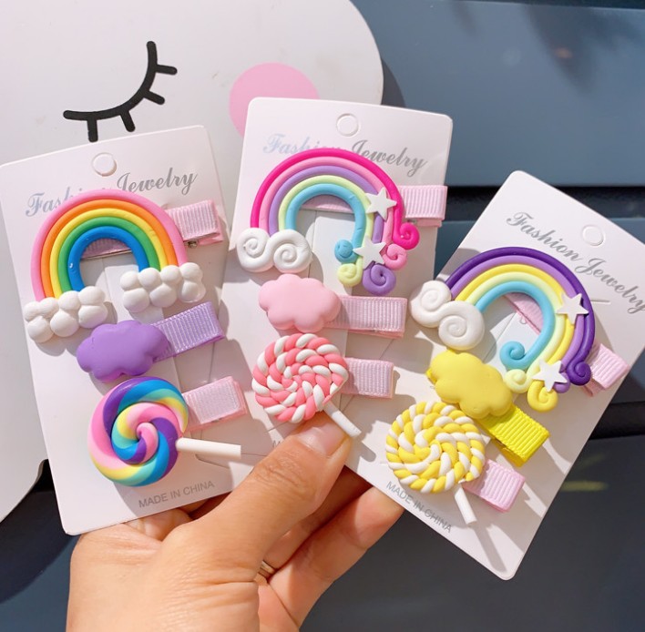 Set 3 Kẹp Tóc Cầu Vồng, Kẹo Mút Phong Cách Hàn Quốc Đáng Yêu Cho Bạn Và Bé