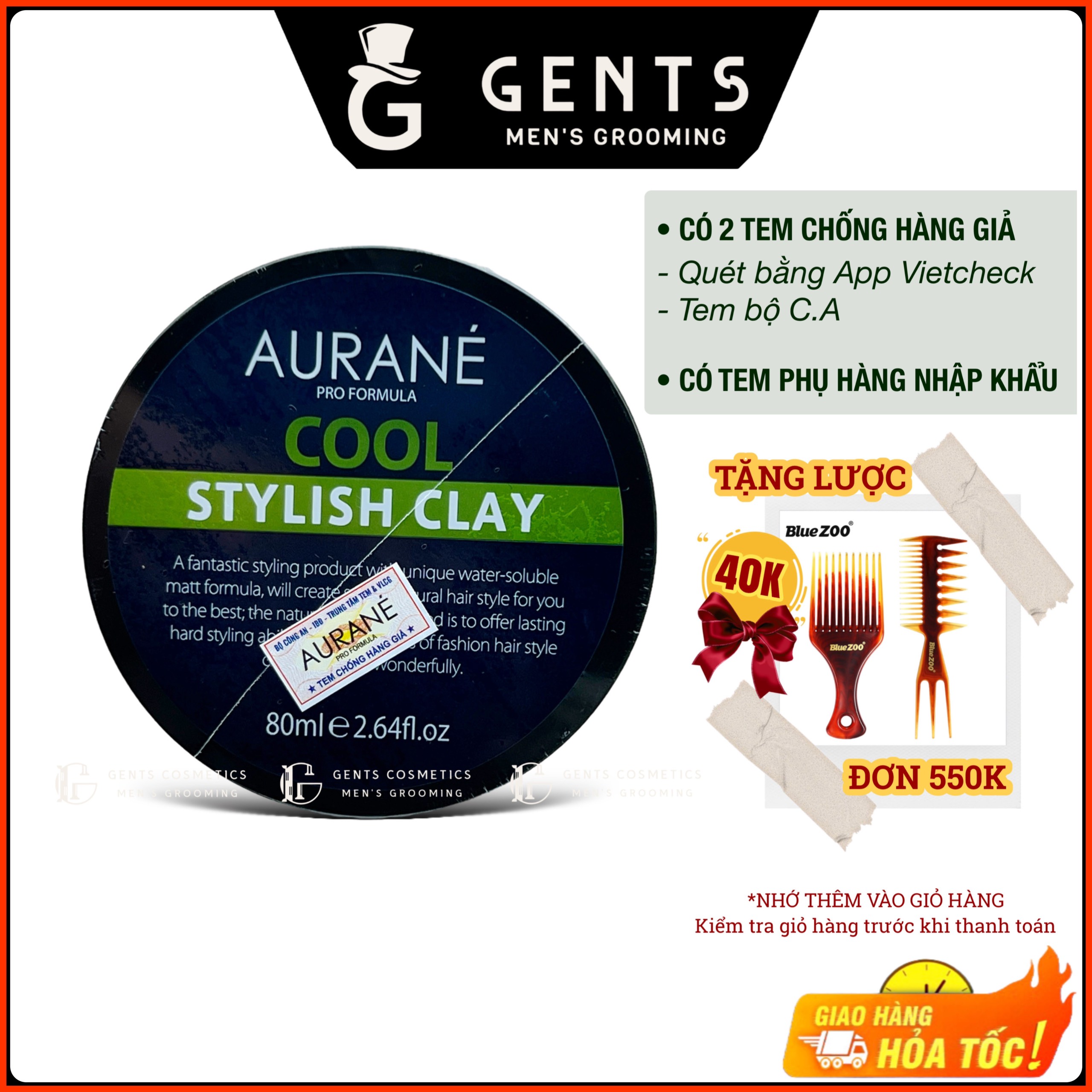 Sáp vuốt tóc nam Aurane Cool Stylish Clay 80g chính hãng