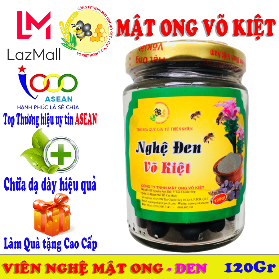 Nghệ mật ong Võ Kiệt 120gr, viên nghệ Đen mật ong có tác dụng bồi bổ cơ thể, ngừa đau dạ dày, giải độc gan và tăng cường miễn dịch cho cơ thể, món quà sức khỏe cho người thân