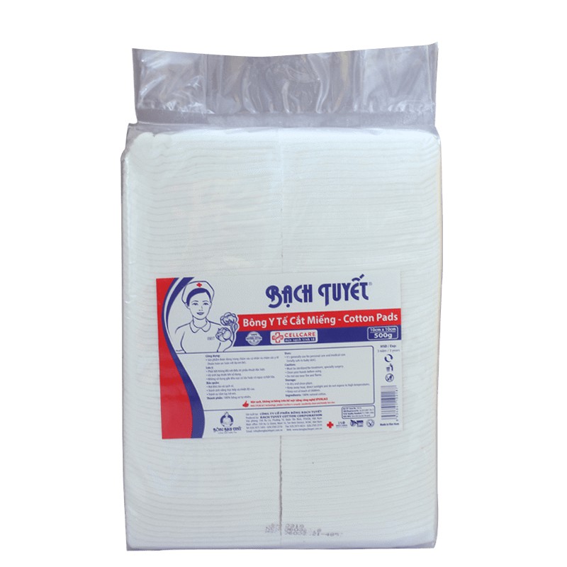 Bông cắt miếng sẵn Bạch Tuyết ( 7x7cm ) Gói 0.5kg – Bông dùng trong spa, phun xăm, vệ sinh cá nhân