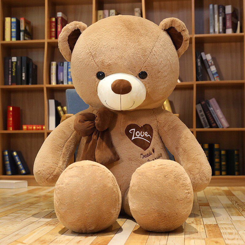Gấu bông to Teddy quàng khăn chất liệu vải nhung Hàn Quốc, gối ôm thú hình thú siêu to cute