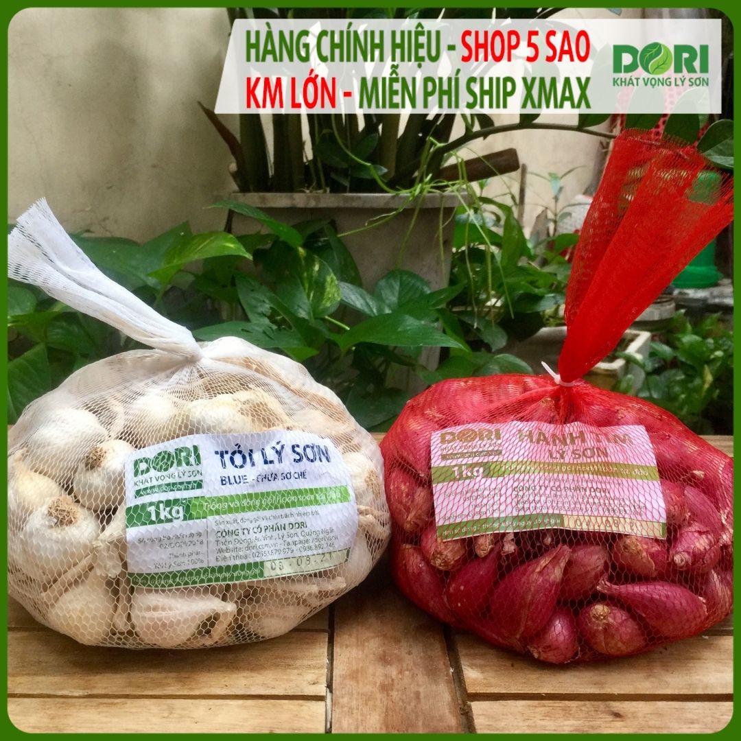 Combo#1: 1kg hành tím Lý Sơn Dori + 1kg tỏi Lý Sơn Dori trồng tại đảo Lý Sơn, cam kết xuất xứ Lý Sơn