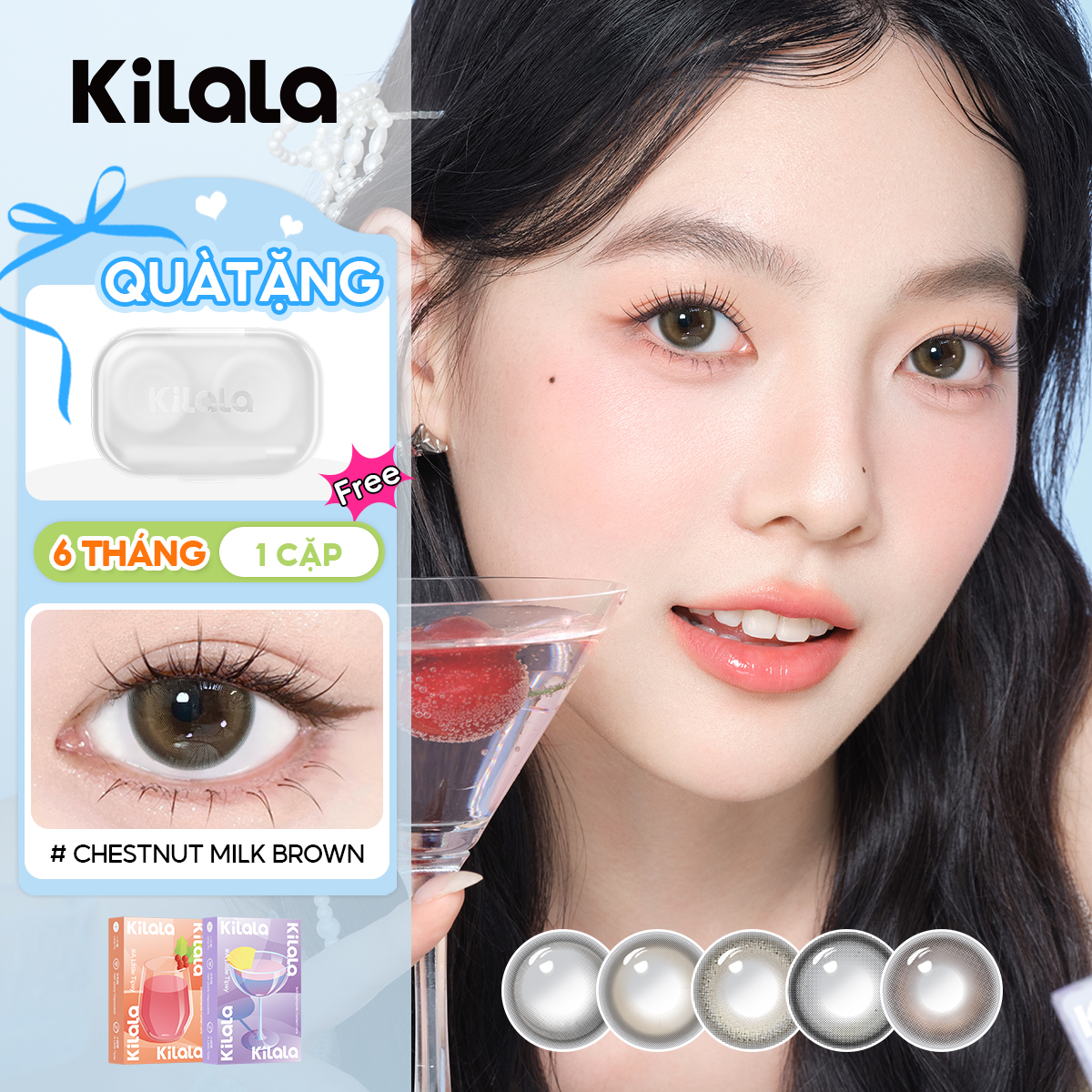 Kilala Kính áp tròng màu nâu 6 tháng Chestnut Milk Brown/White Peach Brown DIA 14.2mm Lens nâu tự nhiên Kính áp tròng nâu có độ (0-8) 1 cặp