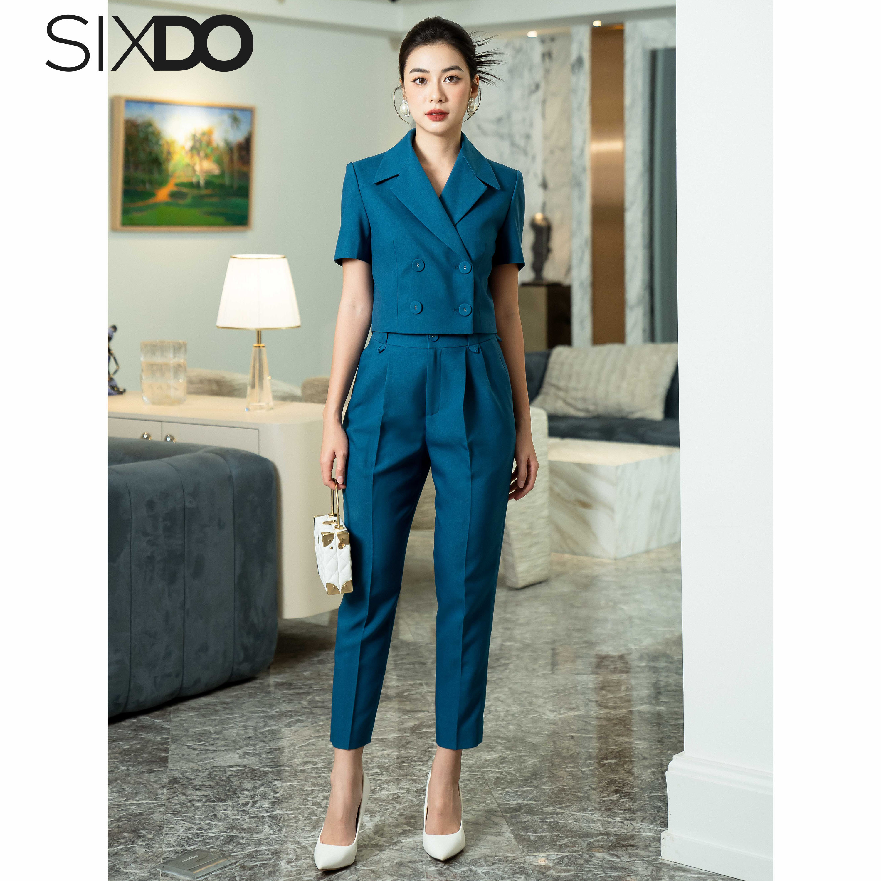 Quần âu nữ xanh cổ vịt SIXDO