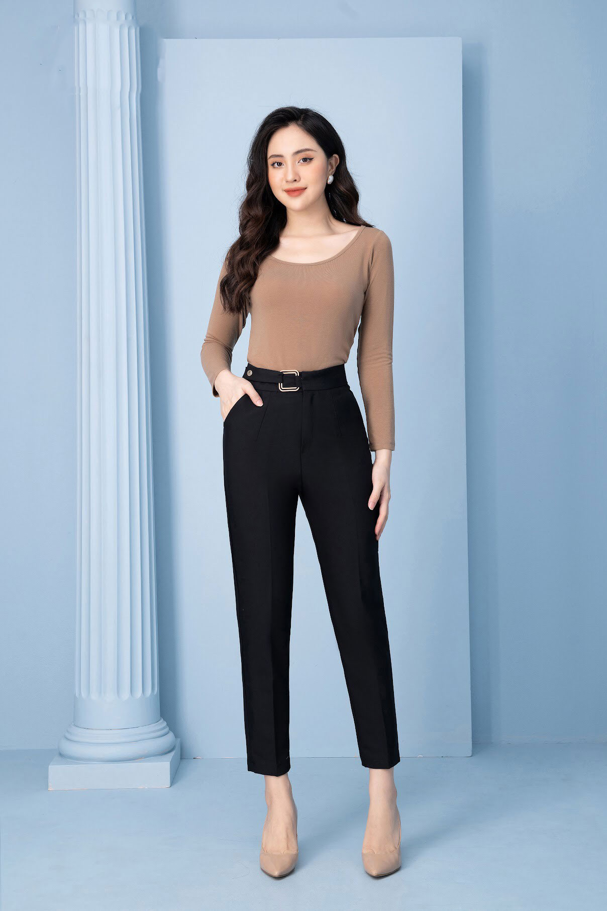 Quần baggy nữ công sở đai vuông, màu đen, nâu tây sang trọng. chất vải vitex cao cấp, cạp cao thanh lịch