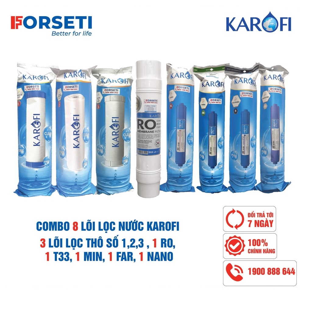 Combo 8 lõi lọc nước Karofi chính hãng dùng cho máy lọc nước Karofi O-i128