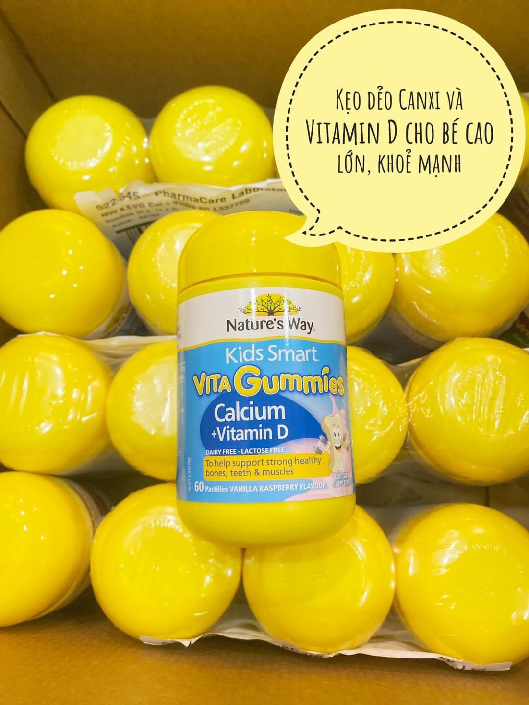 Kẹo nhai bổ sung Canxi Nature’s Way Vita Gummies Calcium + vitamin D giúp bé phát triển chiều cao hộp 60 viên