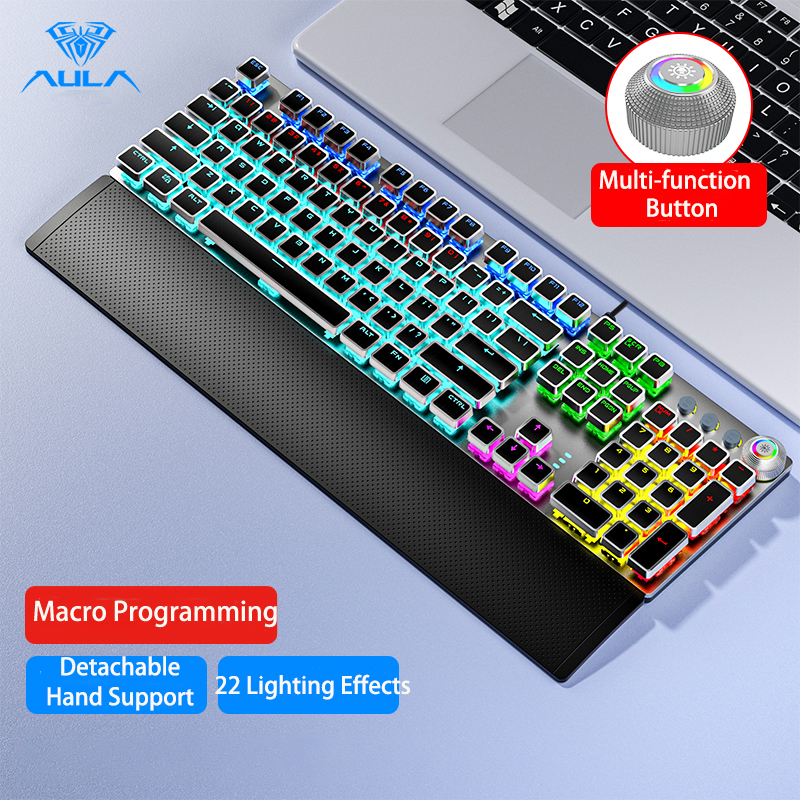 Bàn phím chơi game cơ khí AULA F2058/F2088 PUNK với 22 Backlit 108 phím Metal Plated Key Cap Metal Pane với cổ tay có thể tháo rời có thể lập trình cho PC Laptop MAC