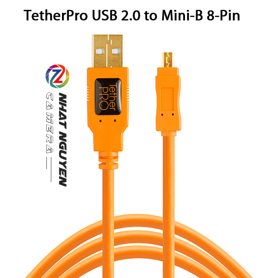 Dây tether tools - cáp tetherpro usb 2.0 to mini b 8 pin, dài 4.6m màu cam