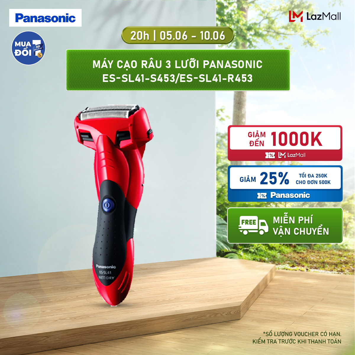 Máy Cạo Râu 3 Lưỡi Panasonic ES-SL41-S453/ES-SL41-R453 - Lưỡi Cắt Hình Cung An Toàn Cho Da - Thiết Kế Hiện Đại – Bộ Sạc Điện Nhanh - Bảo Hành Chính Hãng 12 tháng