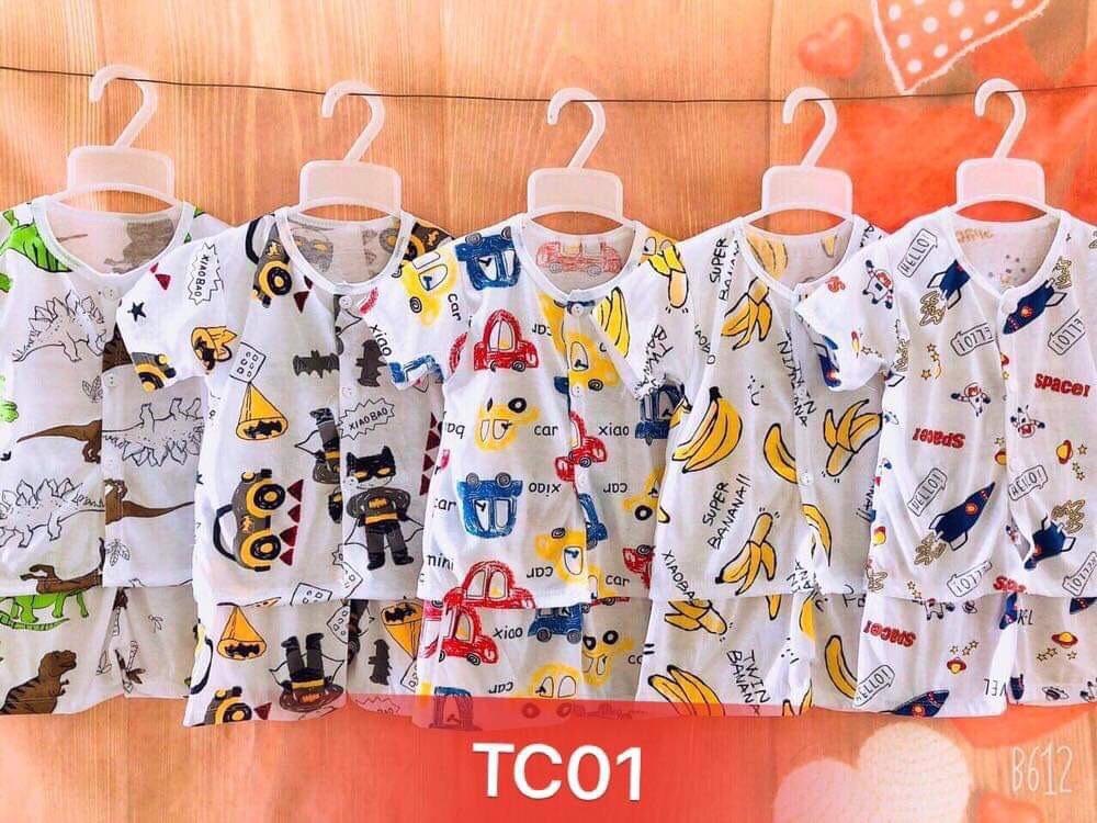Sét 5 bộ cotton cài giữa bé trai cộc tay