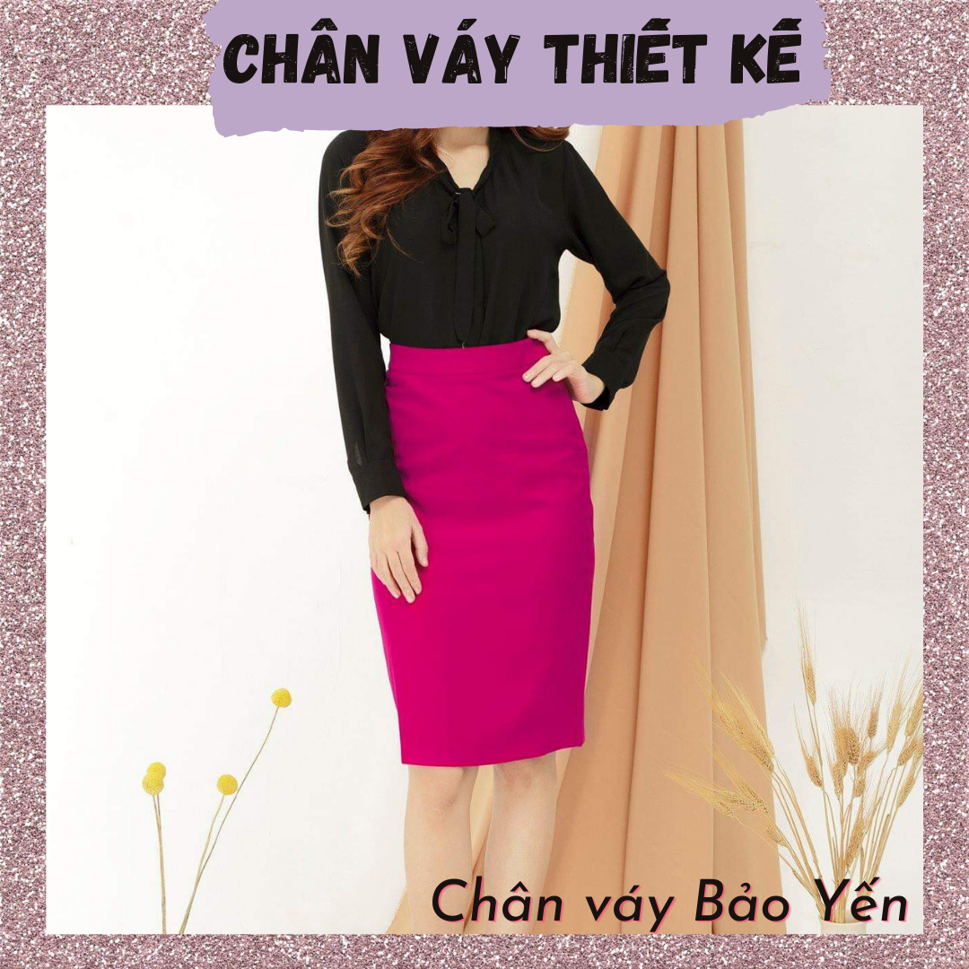 Chân váy bút chì màu hồng mười giờ tới gối xẻ sau