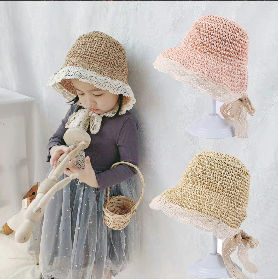 Mũ cói viền ren tiểu thư cho bé từ 1-5 tuổi - mẫu vành ren