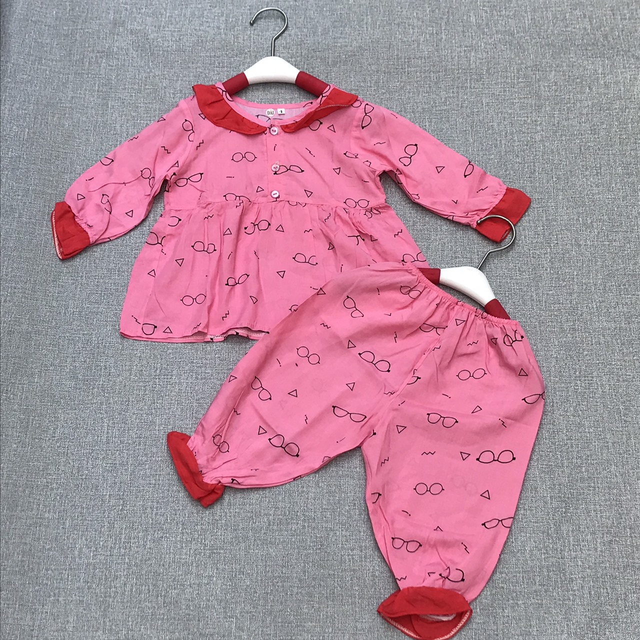 Bộ bé gái Baby Doll vải tole lanh loại 1 - hồng mắt kính