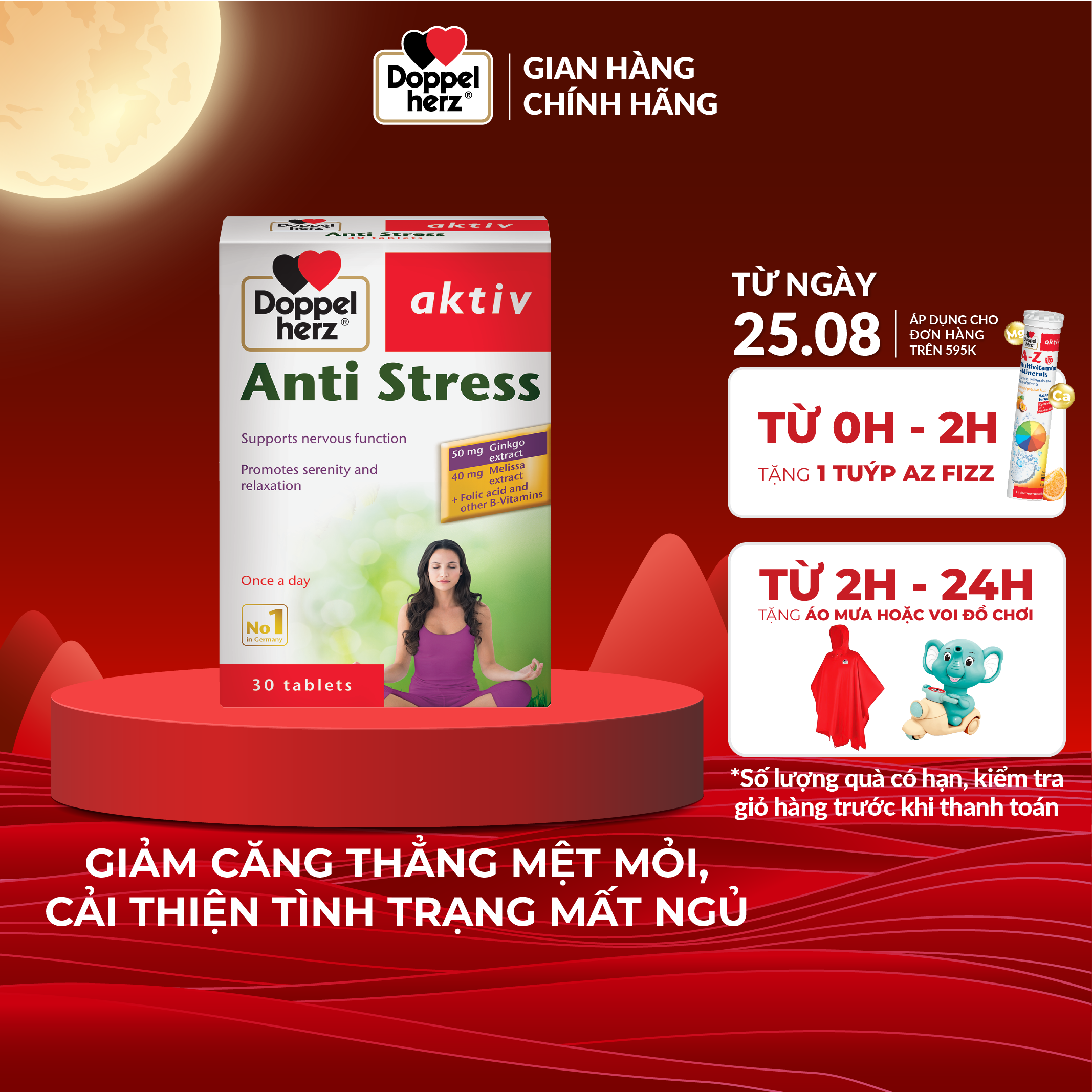Viên uống giảm stress Doppelherz Anti Stress hỗ trợ ngủ ngon, giảm căng thẳng, mệt mỏi (Hộp 30 viên)