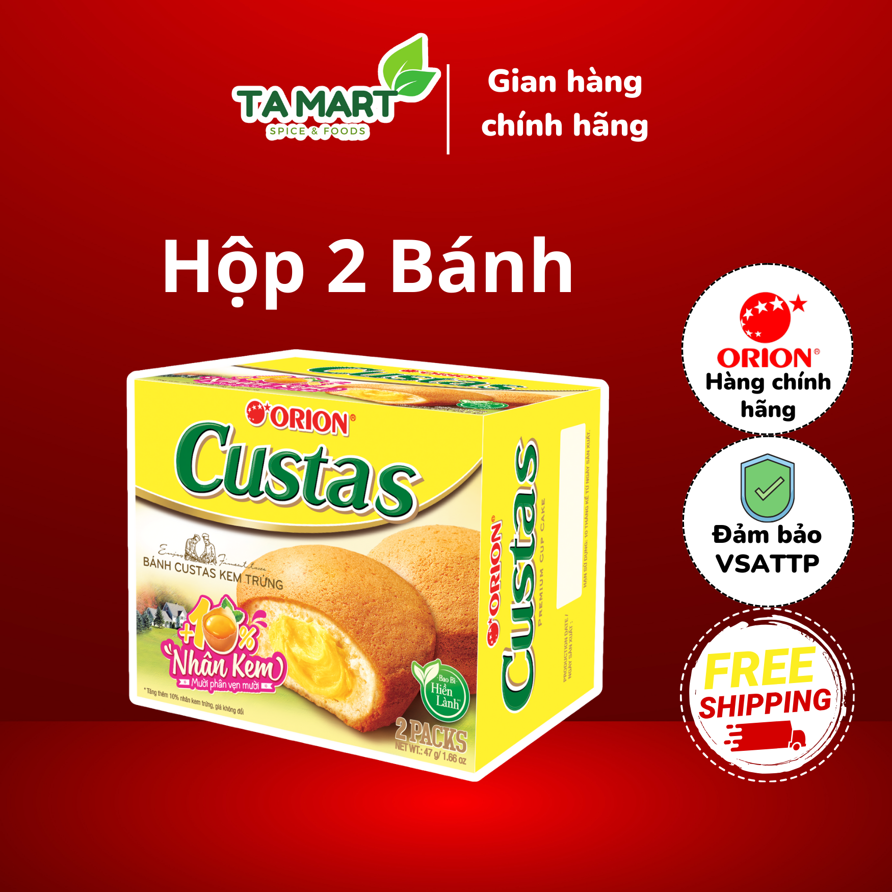 Bánh Custas Kem Trứng hộp 47g gồm 2 bánh