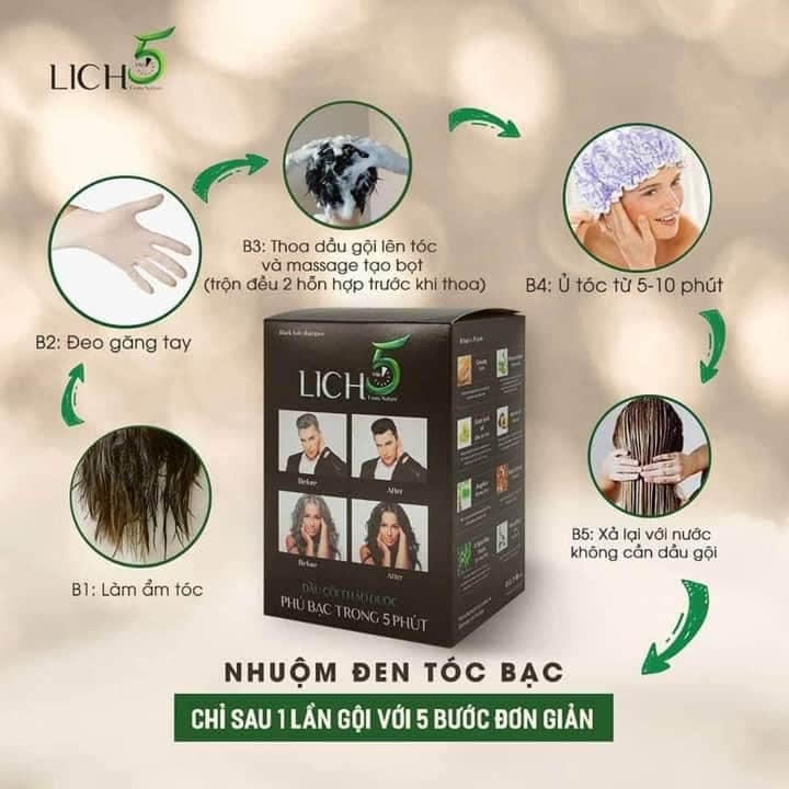 [HCM][HÀNG CHÍNH HÃNG] DẦU GỘI THẢO DƯỢC PHỦ BẠC ĐEN TÓC LICH5 (1 HỘP/10 GÓI/ MÀU NÂU ĐEN ) COCAYHOALA- BẢO NHIÊN SHOP