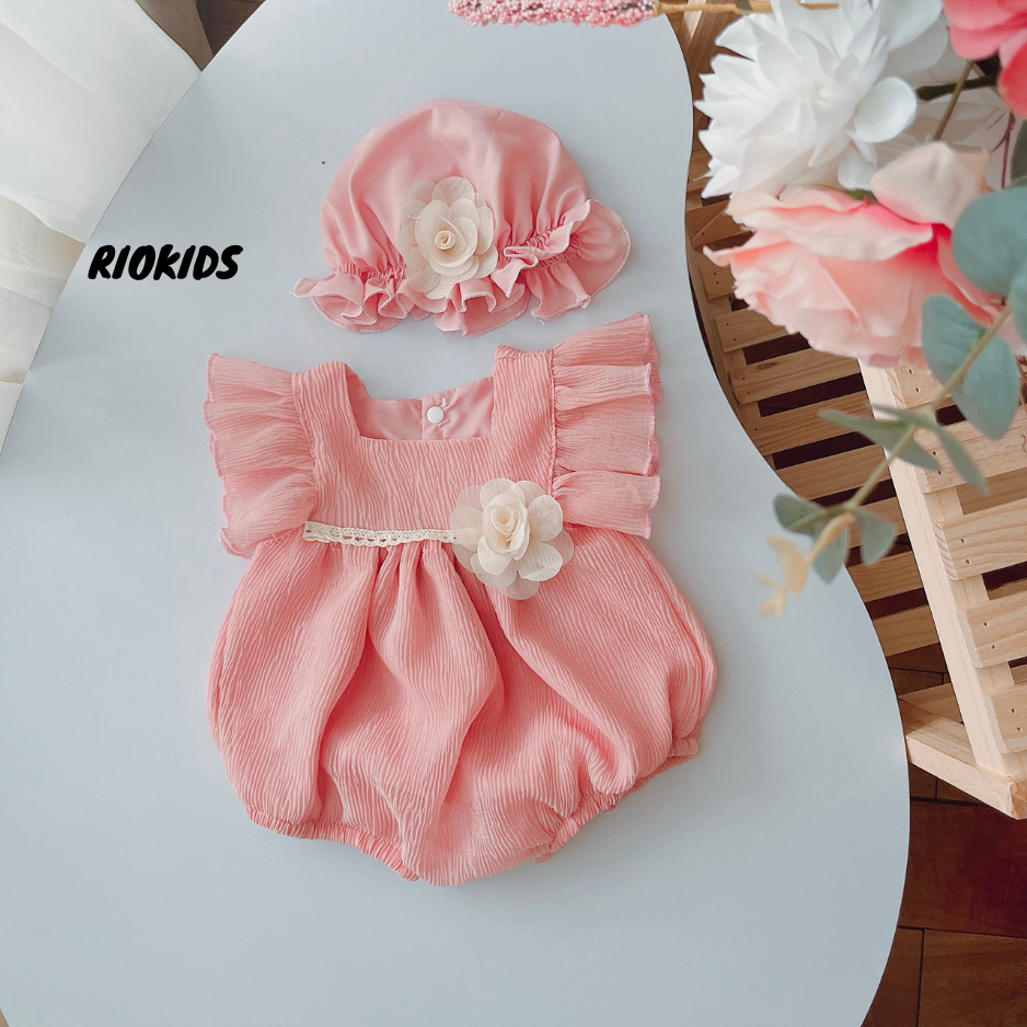 [BD134] Bodysuit cánh tiên lụa hồng RIOKIDS cho bé gái sơ sinh đi chơi, thôi nôi, đầy tháng