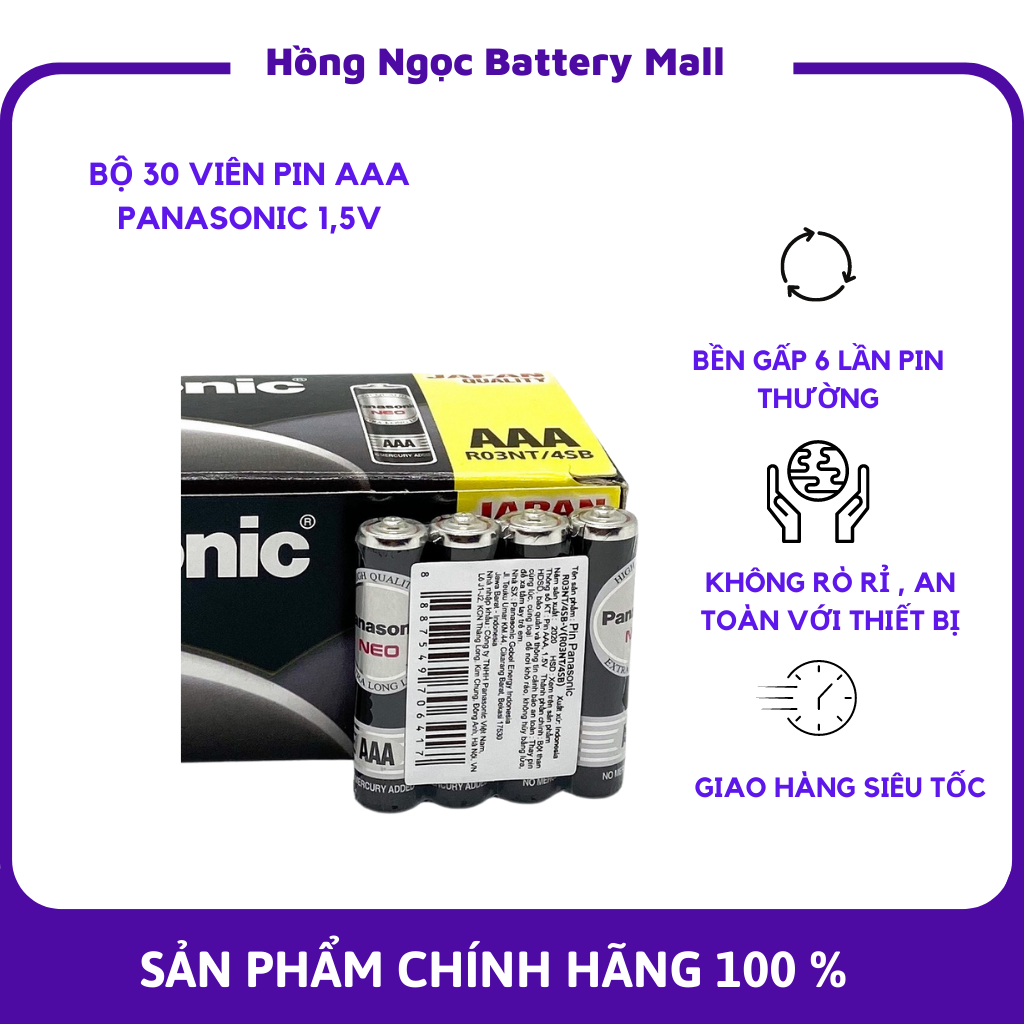 Bộ 30 pin aaa 1,5v panasonic r03nt/2s - hàng chính hãng