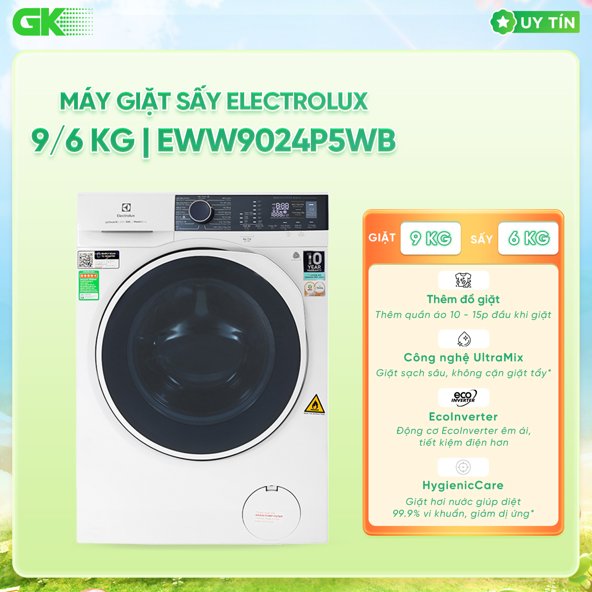 Máy giặt sấy Electrolux Inverter 9 kg EWW9024P5WB Mới 2021 - GIAO TOÀN QUỐC - FREESHIP HCM