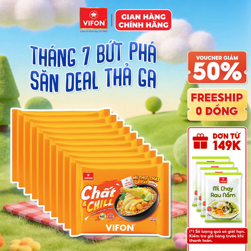 [Voucher 28% đơn từ 400K] Set 5 Gói/ Set 10 Gói Mì Thịt Thật Gà Cay VIFON 85g  Vị Gà Cay Hàn Quốc Đậm Vị, Cay Tê Hấp Dẫn