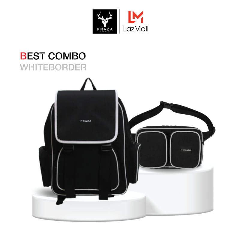 Combo balo thời trang, túi đeo chéo viền trắng cao cấp praza - bl200dc139