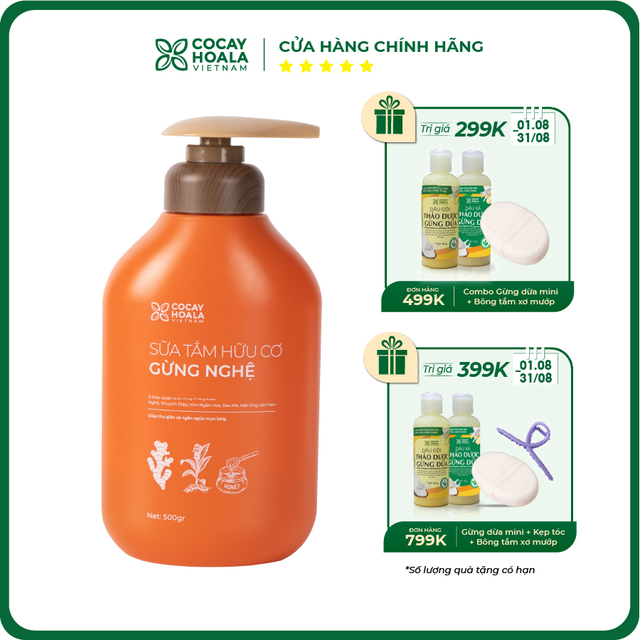 Sữa Tắm Thảo Dược Tinh Dầu Gừng Cocayhoala 500gr - Xóa mờ vết thâm