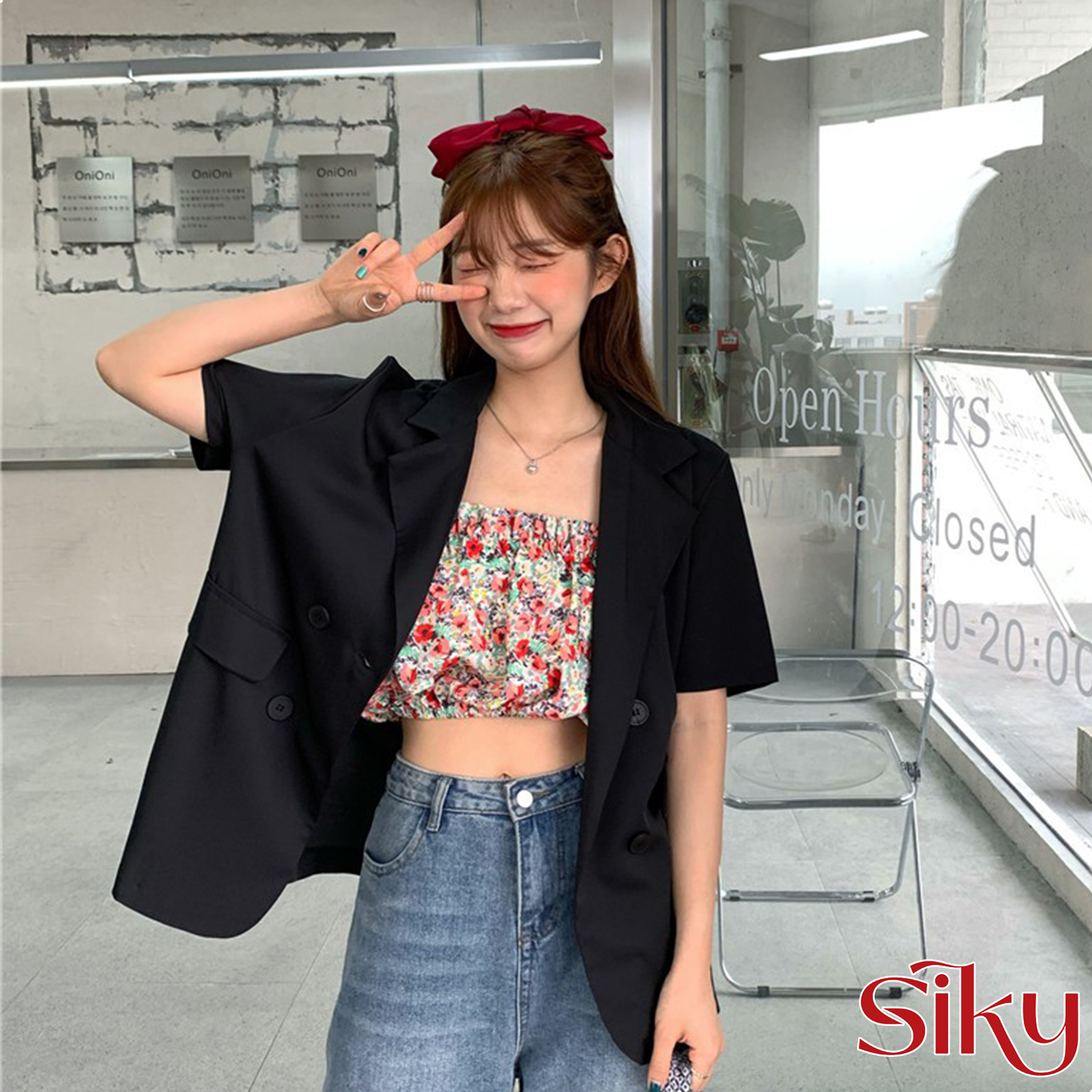 Áo blazer cộc tay túi nắp, áo vest khoác ngoài phong cách Hàn Quốc - SIKY BL03