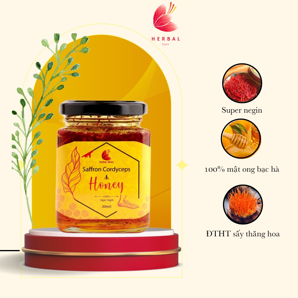 Saffron Cordyceps Honey - Mật ong Saffron Đông trùng hạ thảo - Nhụy hoa nghệ tây super negin chính hãng