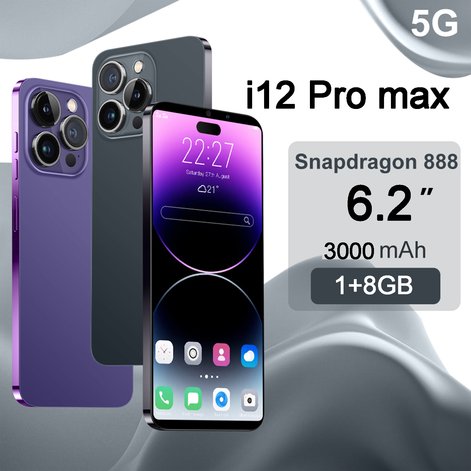 điện thoại i12 Pro max Điện Thoại Full HD 6.2Inch Điện Thoại Di Động Bộ Nhớ Lớn 1+8GB Hai Thẻ Sim Camera HD 13+5MP Pin 4000mAh điện thoại trung quốc