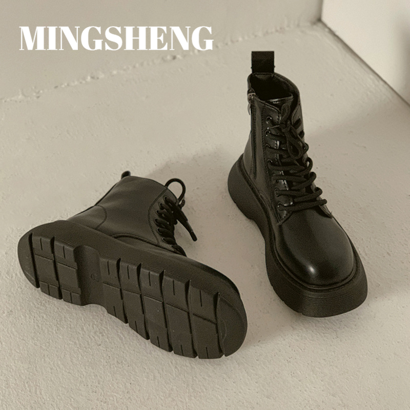 Mingsheng bốt Martin bốt đơn Nữ đế dày Bốt Cổ Thấp Phong Cách Anh Quốc