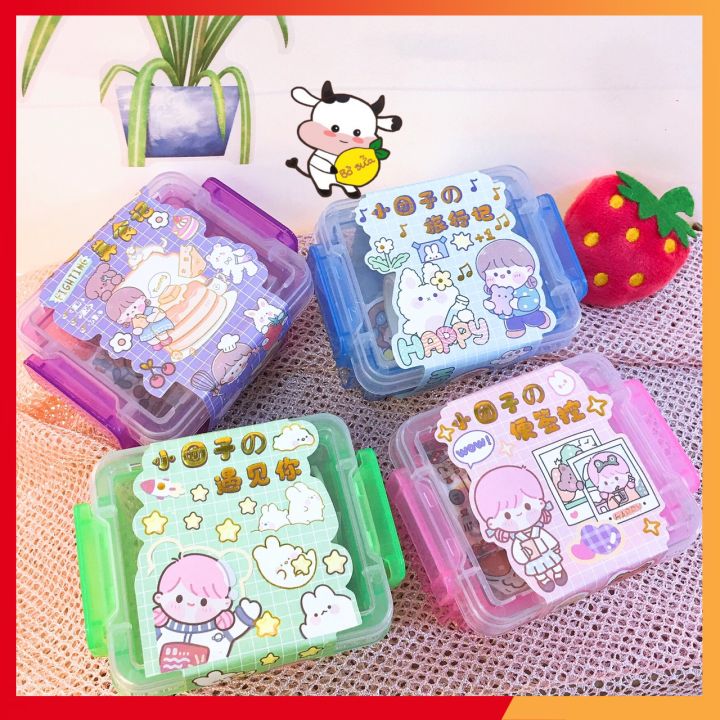 Set Washi Tape Và Sticker Cute Đáng Yêu Gồm Hộp Đựng 30 Miếng Stickers Hình Cô Bé 3 Cuộn Washitape Dễ Thương WS3