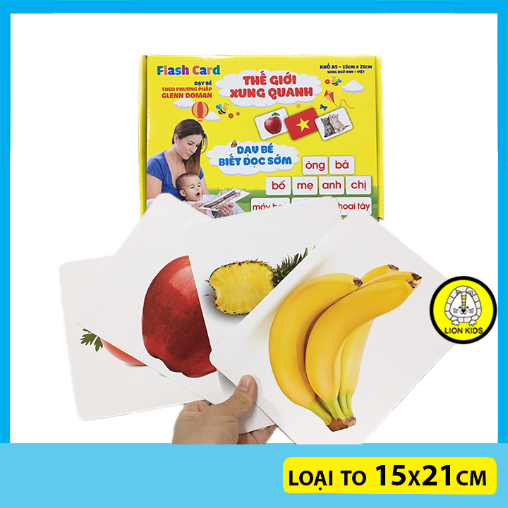 Bộ thẻ học thông minh song ngữ Anh - Việt size to A5 - 15x21 cm dạy bé nhận biết về thế giới xung quanh