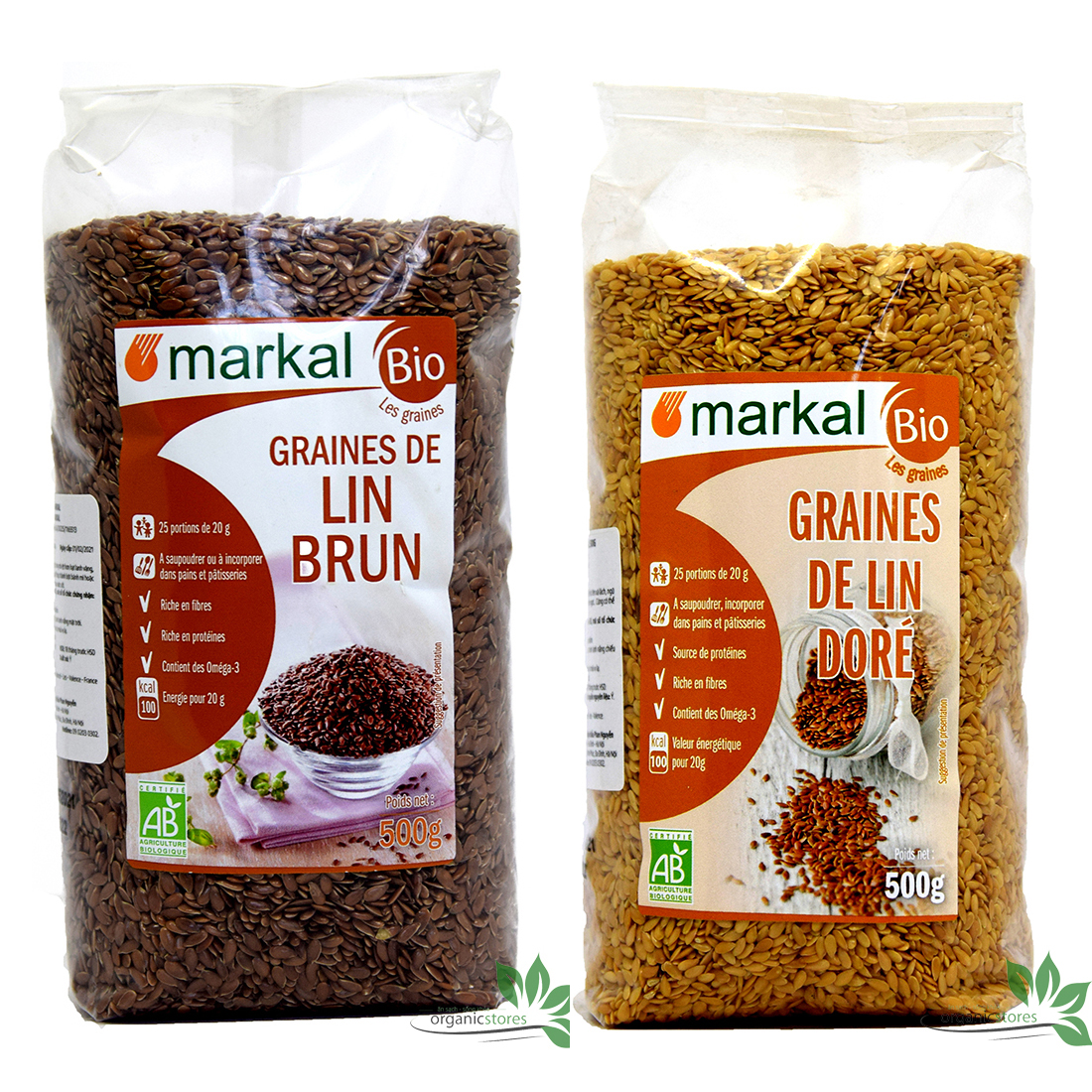 Hạt lanh vàng và nâu hữu cơ markal 500g
