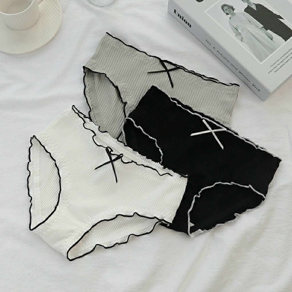 Quần lót nữ, quần chip cotton phối nơ bèo nhún xinh xắn Lotitilo
